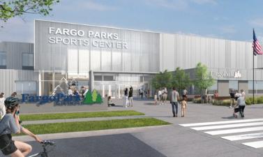 Rendering of front of Fargo Parks Sports Center building