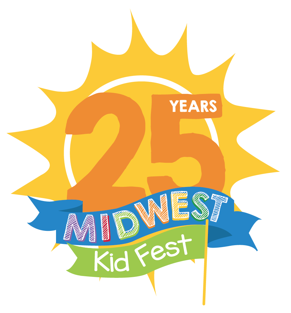 Logo - 25 Years - MIDWEST KID FEST - with a illustrated sun in the background