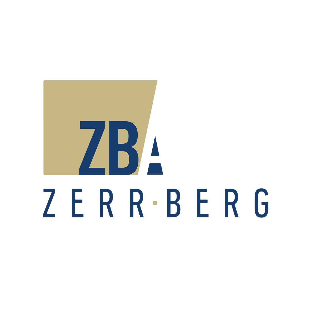 Zerr Berg Architects logo featuring blue “ZBA” initials with gold geometric design and “Zerr Berg” text below.