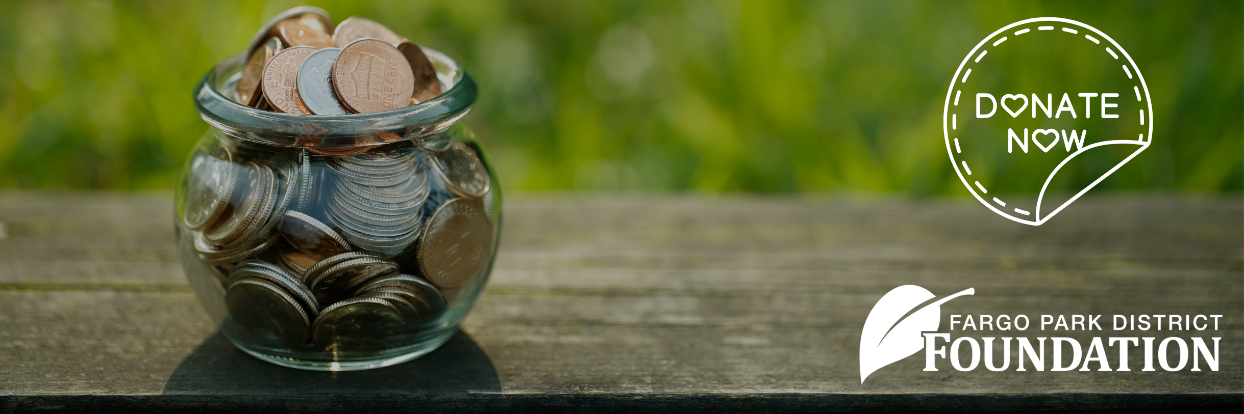 Foundation Donate Now with photo of jar of coins