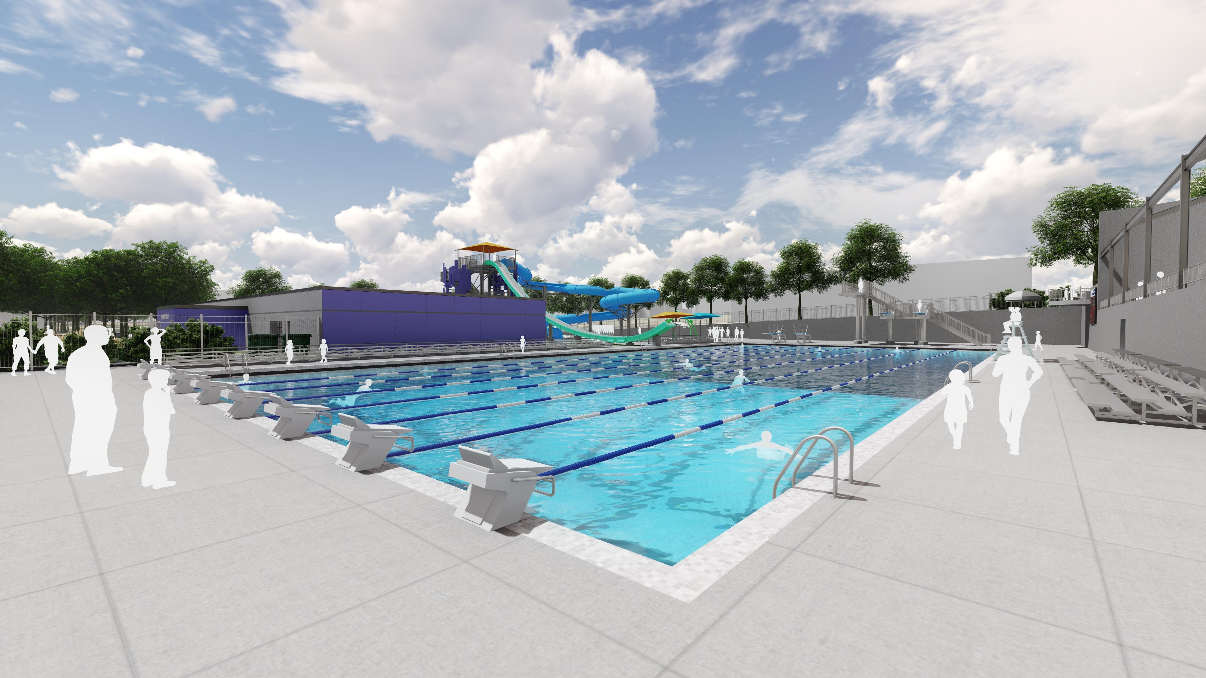 This image shows the renderings for the Island Park Pool with a focus on the Competitive Pool