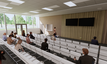 This image shows a rendering of the Fargo Sports Complex community rooms.   