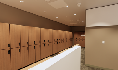 This image shows a rendering of the Fargo Sports Complex locker rooms.  