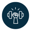 This graphic is an outlined hand holding a dumbbell for the Active Agers Program. 