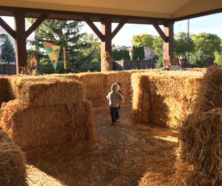 This image shows the straw bale maze at Fall in Fargo.