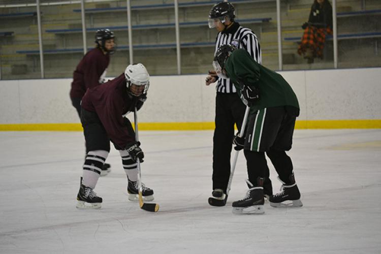 hockeyadult3 This image shows a face off at the adult hockey league.