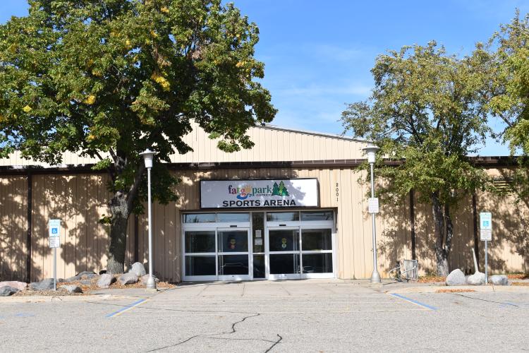 This image shows the entrance of the Sports Arena