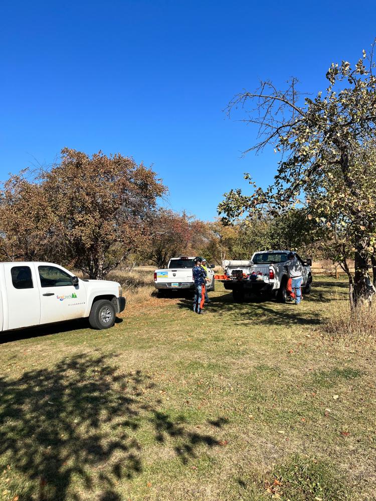 Maintenance Crew Trucks Fargo Park District maintenance pickups at Orchard Glen Park.