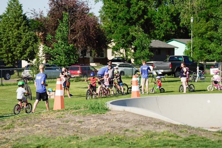 Kids Triathlon - Bikes lined up Many kids on bikes lined up at Madison Bike Park for kids triathlon bike event