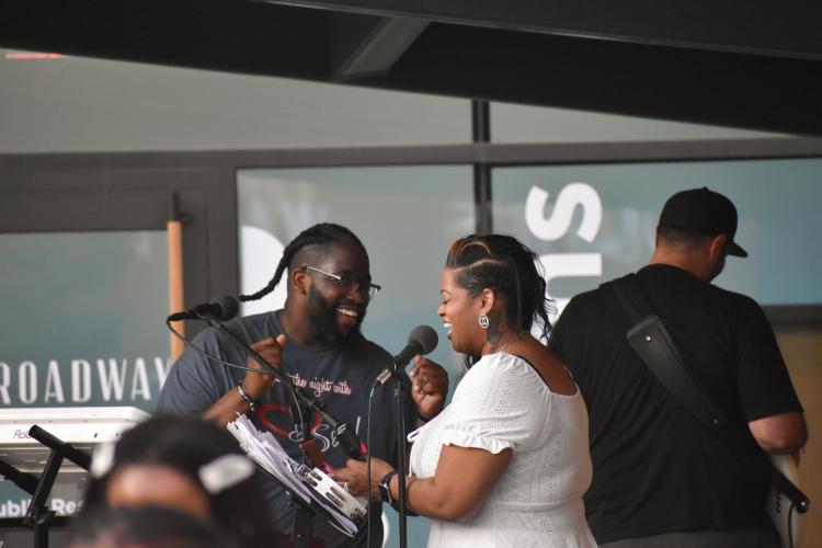 Band playing at Broadway Square