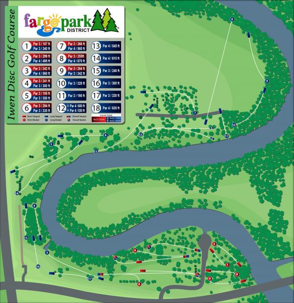 This image shows a map of the Iwen Disc Golf Course.