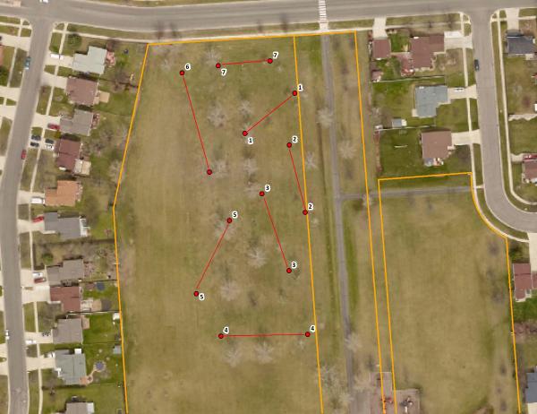 This image shows a map of the Milwaukee Trail Disc Golf Course.