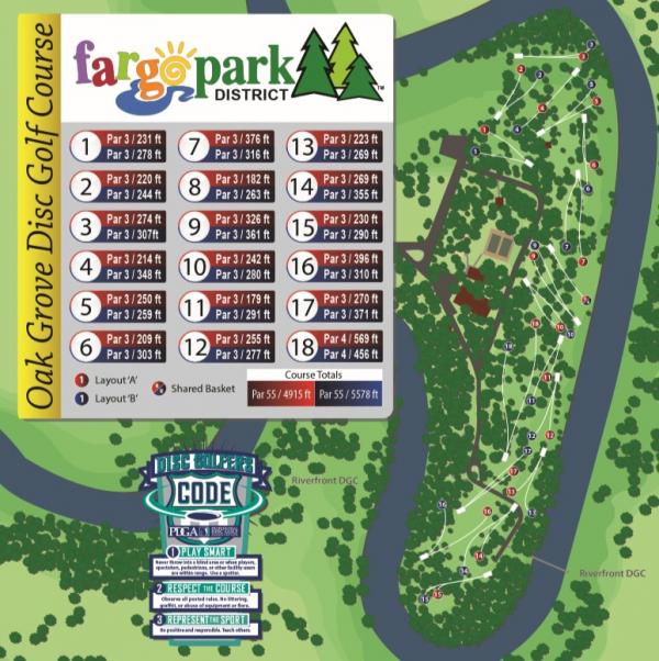 This image shows a map of the Oak Grove Disc Golf Course.