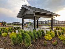 This image shows a small shelter at Urban Plains Park.