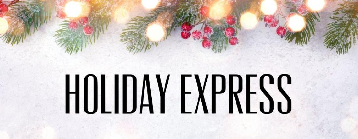 This image shows a graphic of the Holiday Express event at Broadway Square.