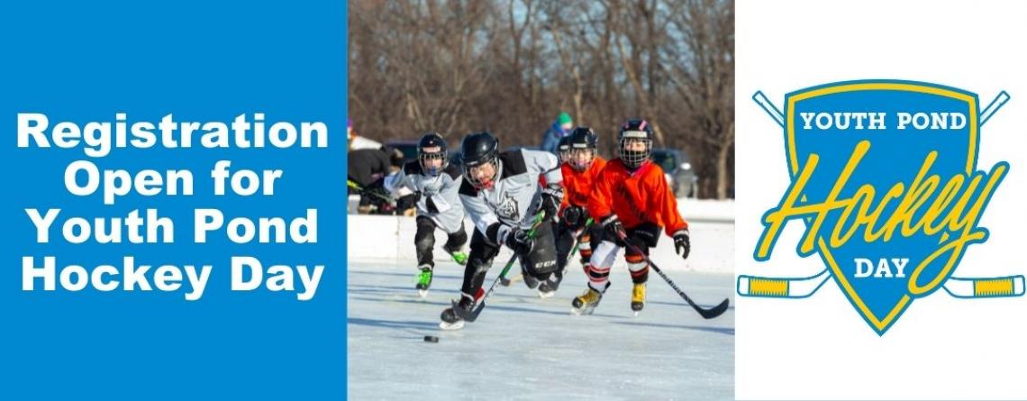 This shows a graphic of Youth Pond Hockey Day registration open.