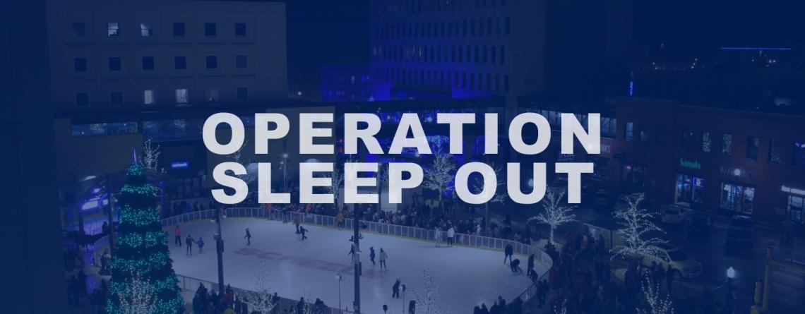 This shows an image of winter at Broadway Square with text saying "Operation Sleep Out"