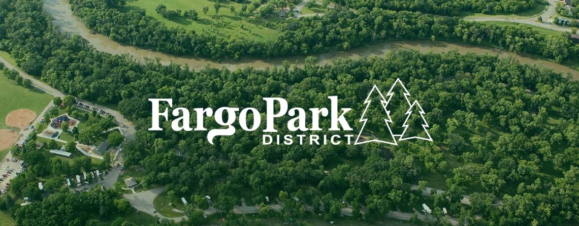 This image shows and aerial view of Lindenwood Park with the Fargo Park District new logo on it