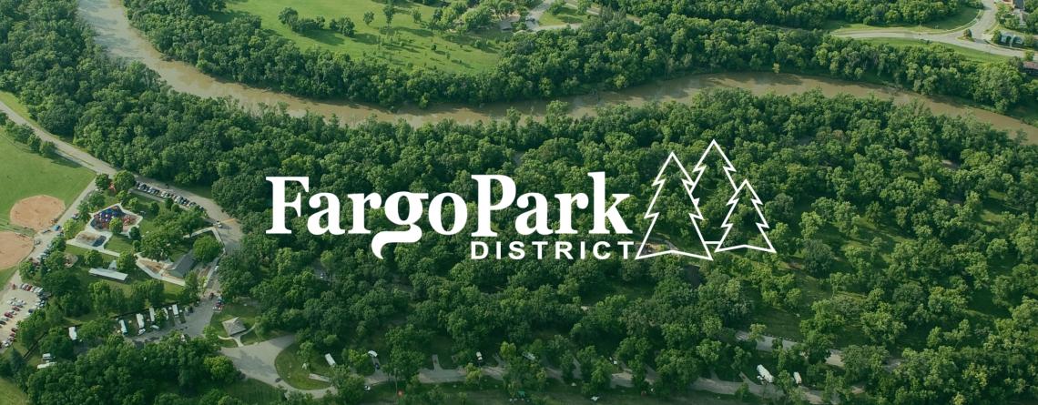 This image shows and aerial view of Lindenwood Park with the Fargo Park District new logo on it