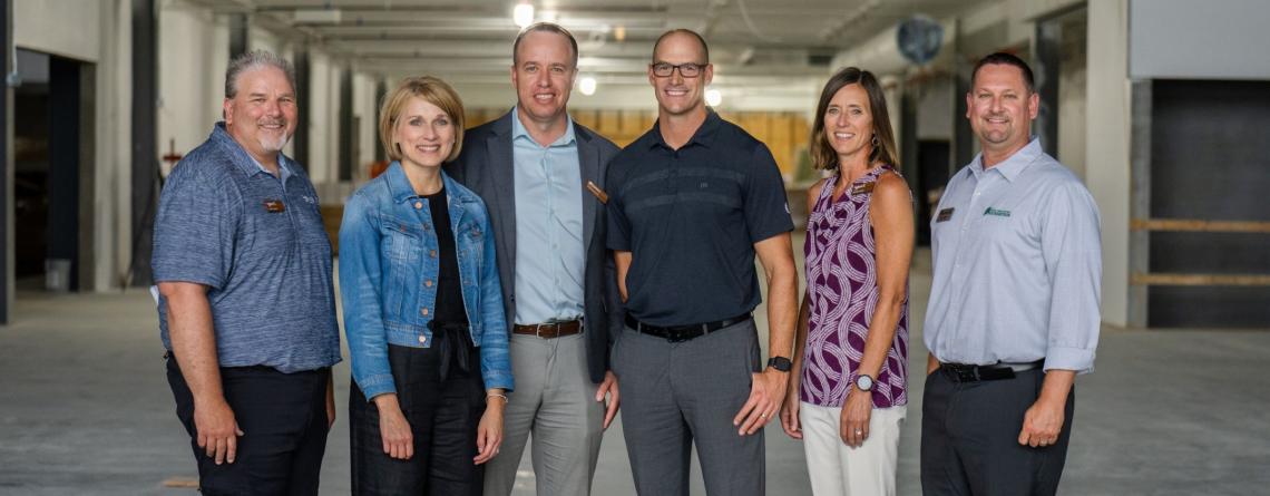 From left to right: Dave Bietz, Fargo Park District deputy director of operations; Tiffany Lawrence, Sanford Health Fargo president and CEO, Craig Bjur, Fargo Park District Foundation executive director; Steve Young, Sanford Sports president; Susan Faus, Fargo Park District deputy director of administration; Mike Erickson, Fargo Park District Foundation Board President. 