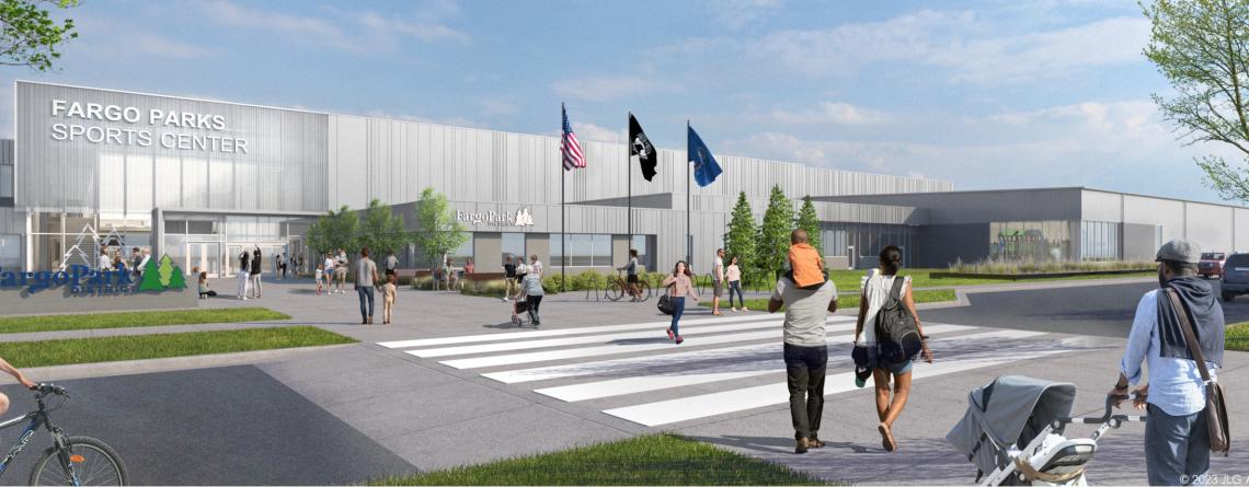 Rendering of front of Fargo Parks Sports Center building