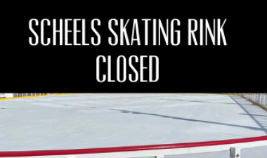 This image shows a graphic of SCHEELS Skating Rink closed on March 8.