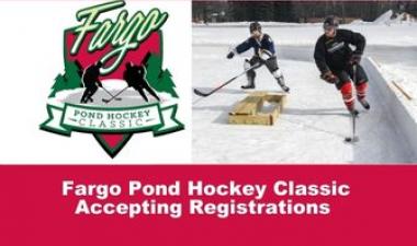 This shows a graphic of Fargo Pond Hockey Classic registration open.