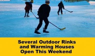 This image shows a graphic of outdoor rinks and warming houses opening for the season.