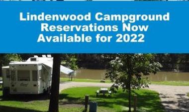 This image shows a graphic of Lindenwood Campground reservations open for the 2022 season.