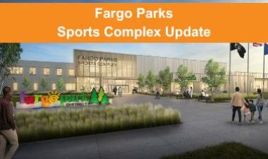 This image shows a graphic of the front of the Fargo Parks Sports Complex building.