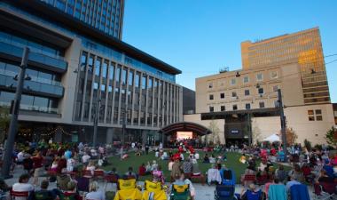 Photo of people enjoying music at broadway square