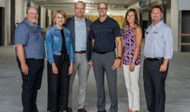 From left to right: Dave Bietz, Fargo Park District deputy director of operations; Tiffany Lawrence, Sanford Health Fargo president and CEO, Craig Bjur, Fargo Park District Foundation executive director; Steve Young, Sanford Sports president; Susan Faus, Fargo Park District deputy director of administration; Mike Erickson, Fargo Park District Foundation Board President. 