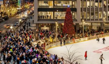 photo of broadway square during the holiday tree lighting