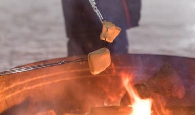 Photo of marshmallows roasting over fire