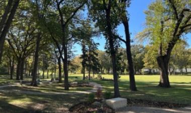 Island Park in the early fall with the new addition, Radiating Well-Being Paths.