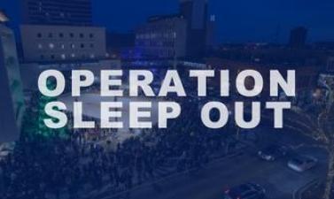 This shows an image of winter at Broadway Square with text saying "Operation Sleep Out"