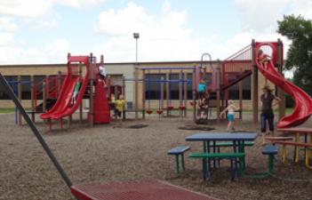 This image shows the playground at Lewis & Clark Park.