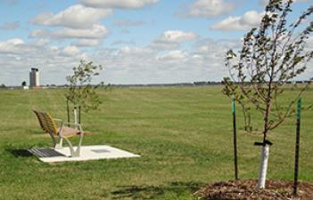 This image shows the bench and field at Airport Park.