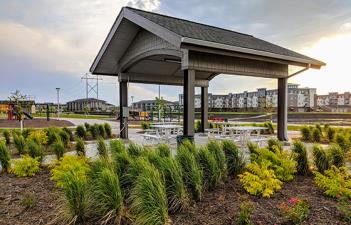 This image shows a small shelter at Urban Plains Park.