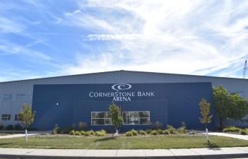 This image shows the outside view of Cornerstone Bank Arena