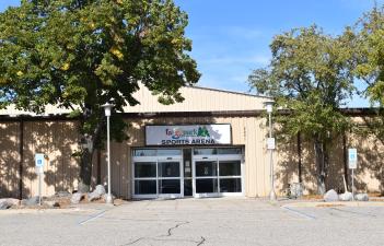 This image shows the entrance of the Sports Arena