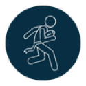 Navy circle with white outline icon of a person running with a flag belt and a football in their arm