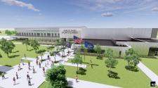 This image shows a front rendering of the Fargo Parks Sports Complex. 