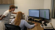 This image shows the finance intern working on a project. 
