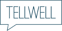 This image shows the Tellwell logo. It is a blue speech box with the word Tellwell inside of it.
